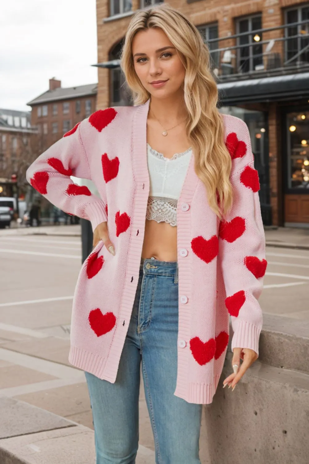 Heart Button Down Long Sleeve Cardigan, image 5