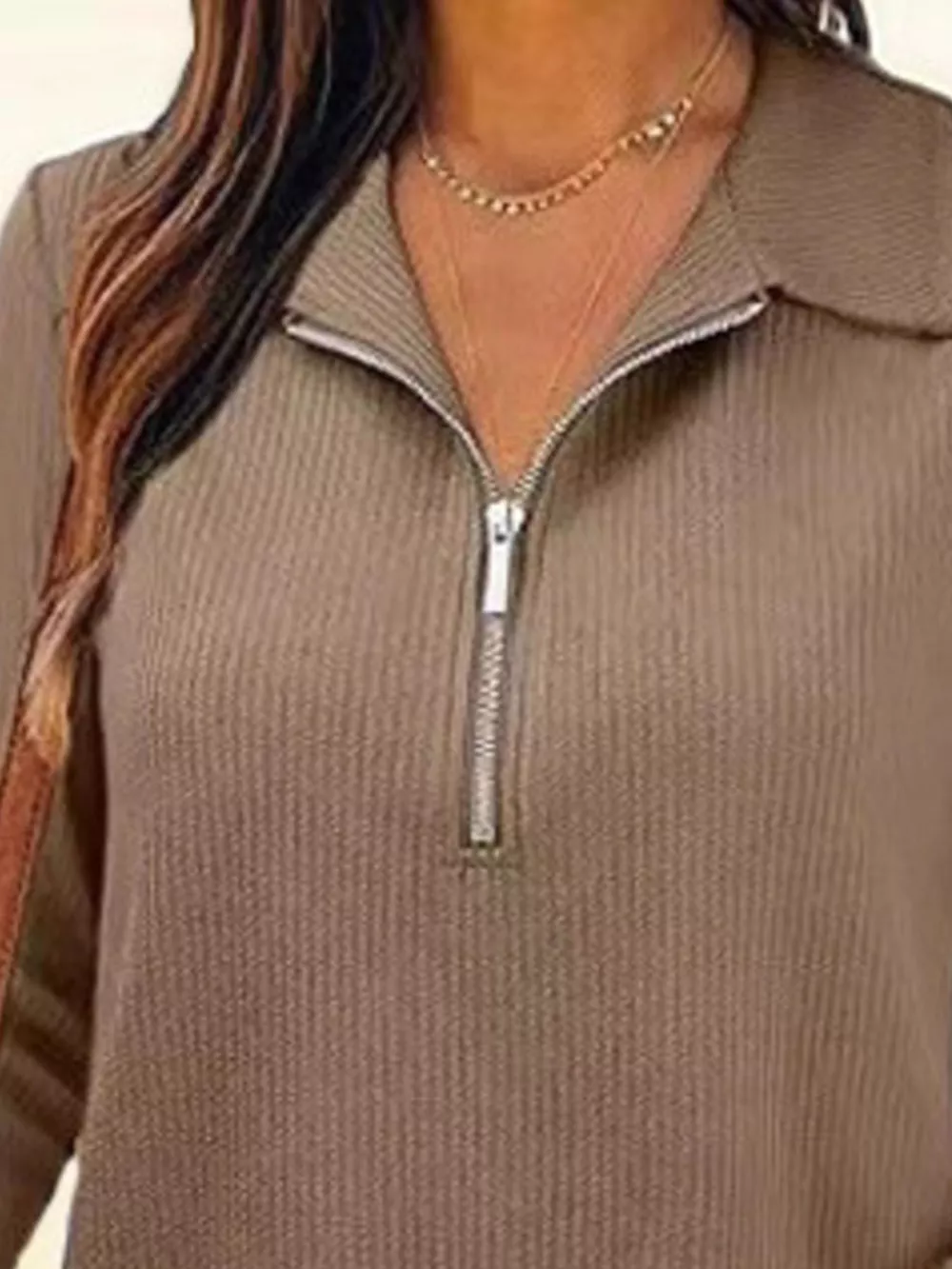 Half Zip Long Sleeve Knit Top, image 2