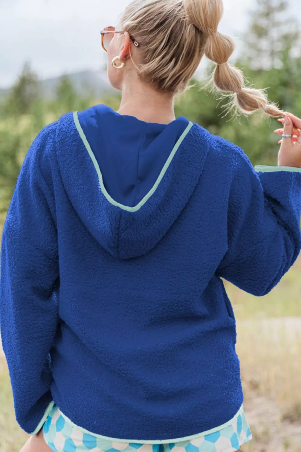 Sherpa Quarter-Zip Dropped Shoulder Hoodie, image 2