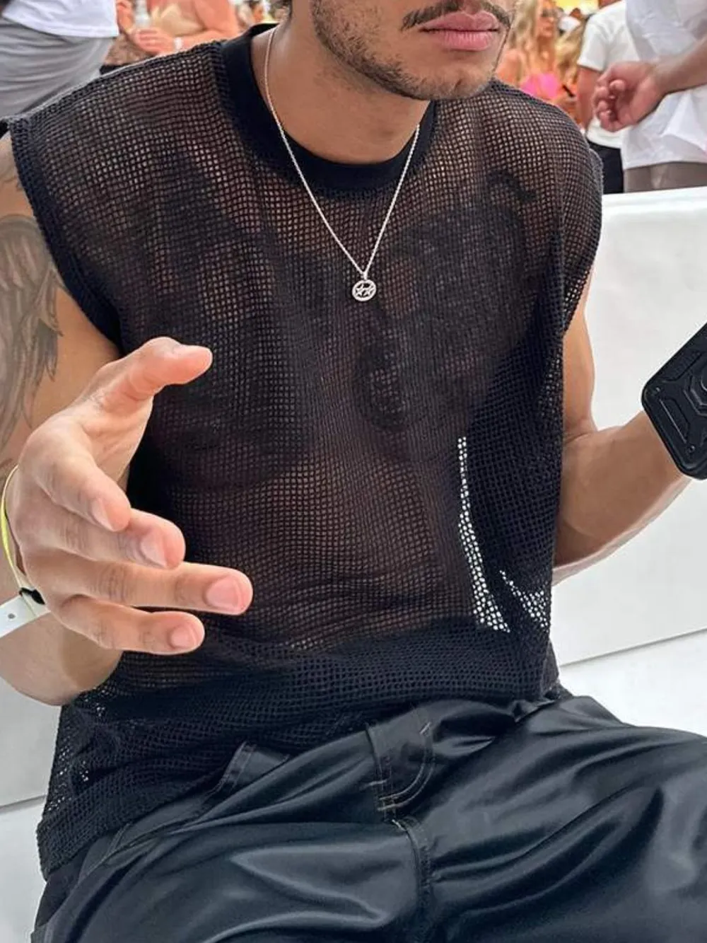 Men's Full Size Openwork Round Neck Tank Plus Size, image 2
