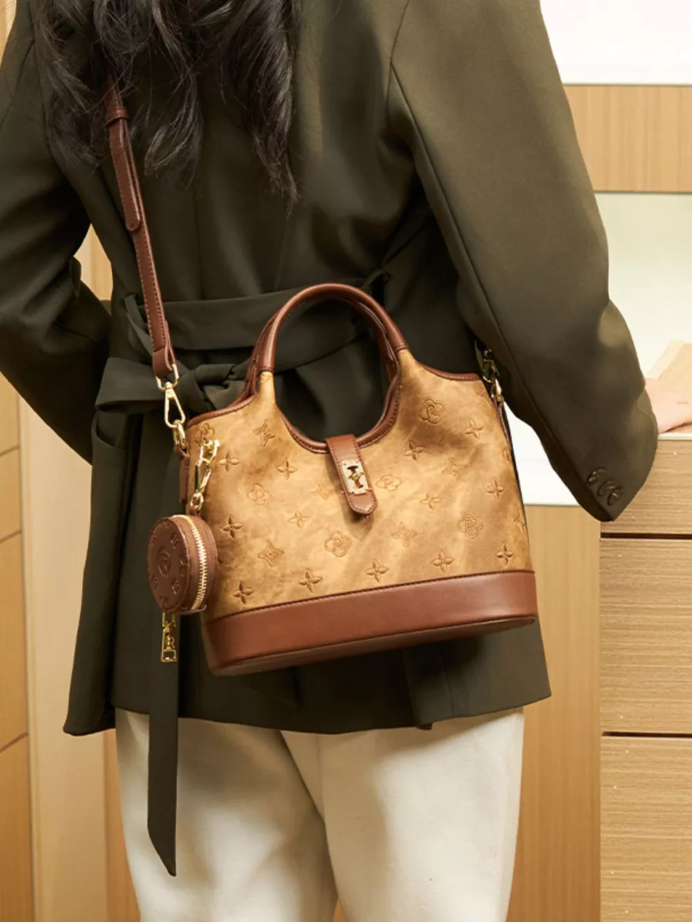 Embossed Crossbody Bag with Detachable Coin Pouch, image 12