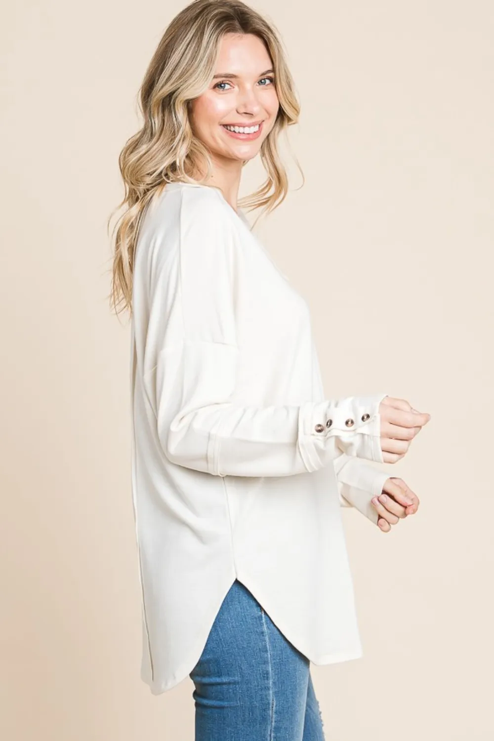 Full Size V-Neck Dropped Shoulder Blouse, image 2