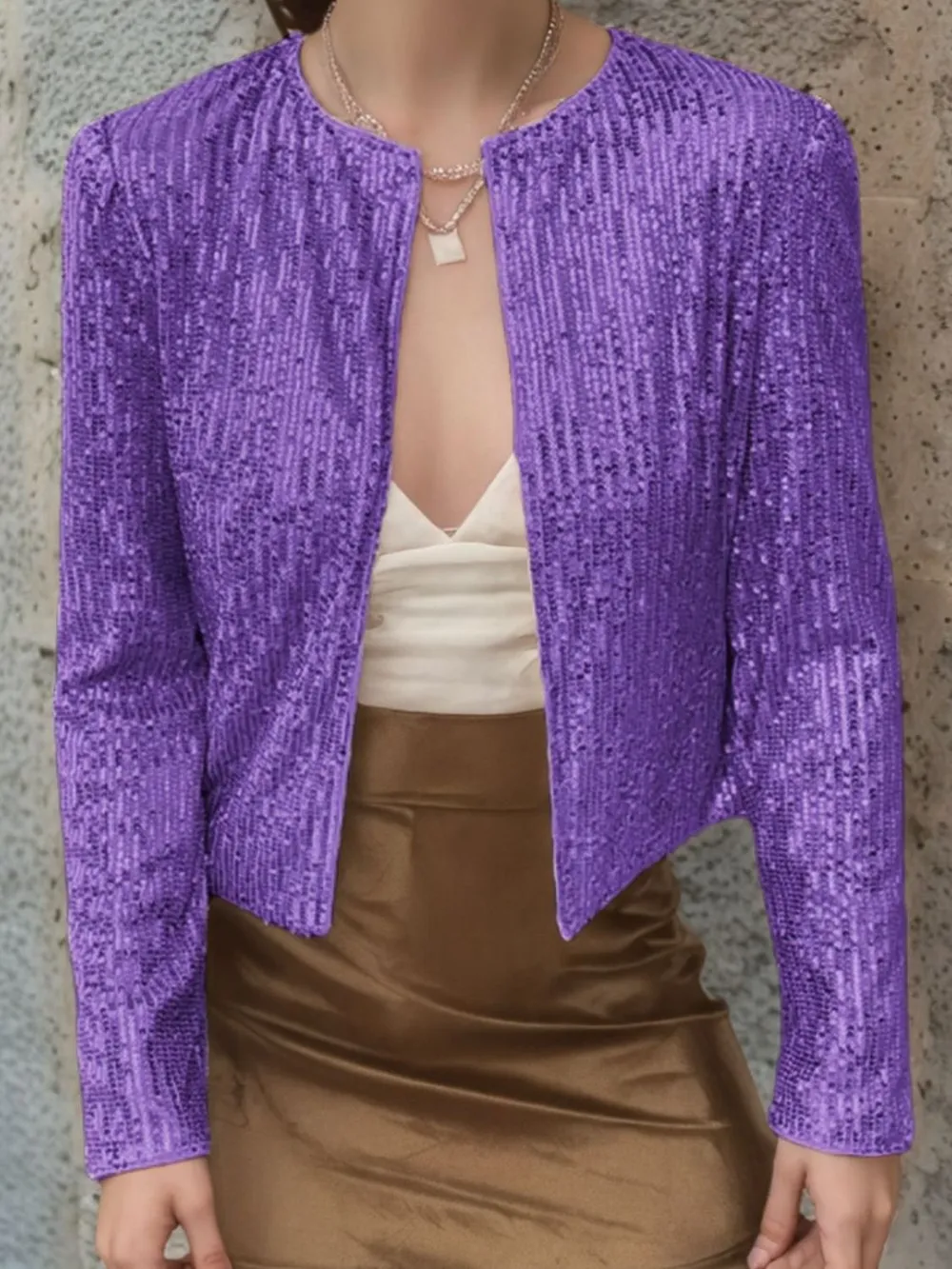 Full Size Sequin Open Front Cropped Jacket, image 2