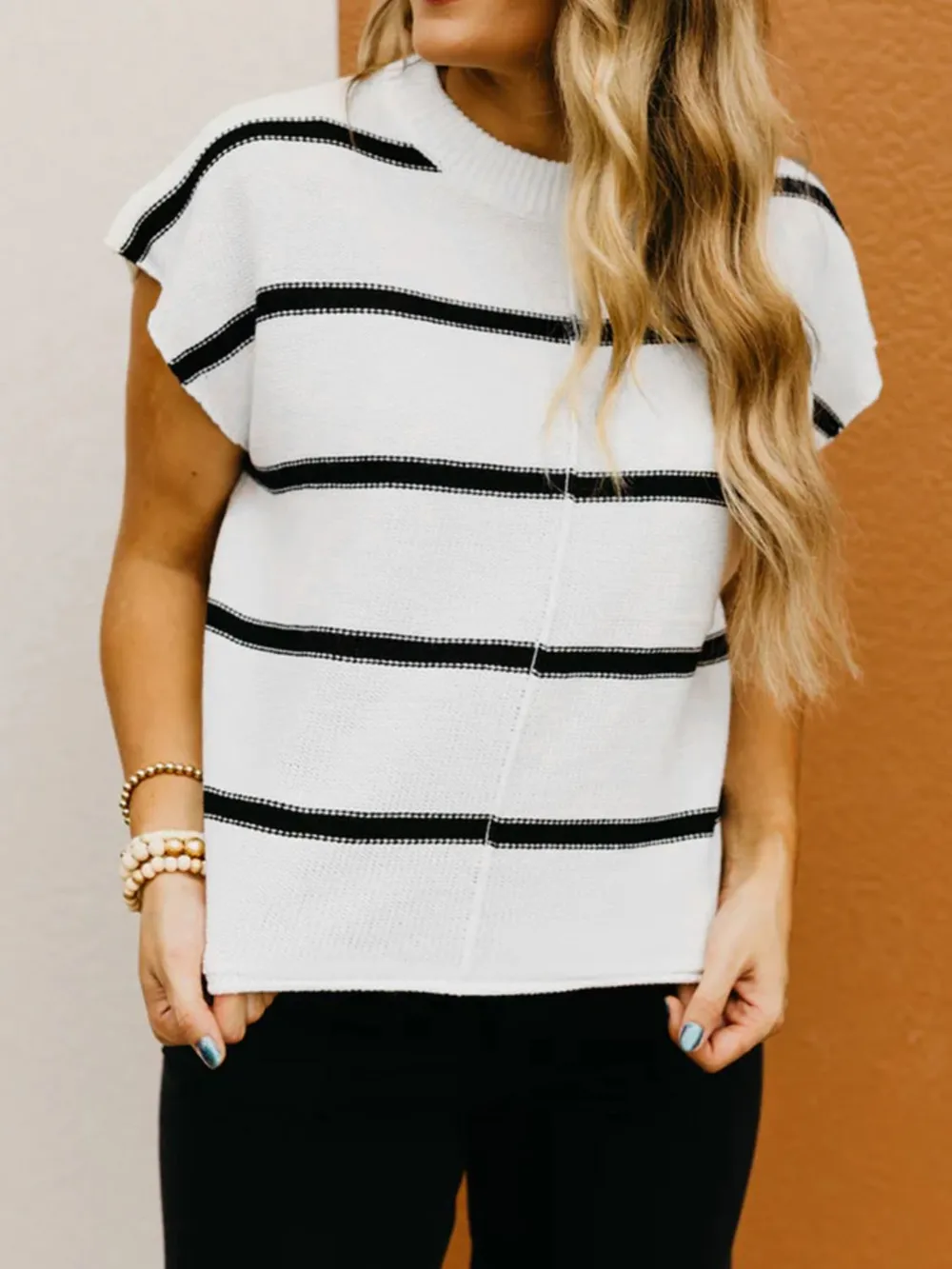 Striped Batwing Sleeve Knit Top, image 2