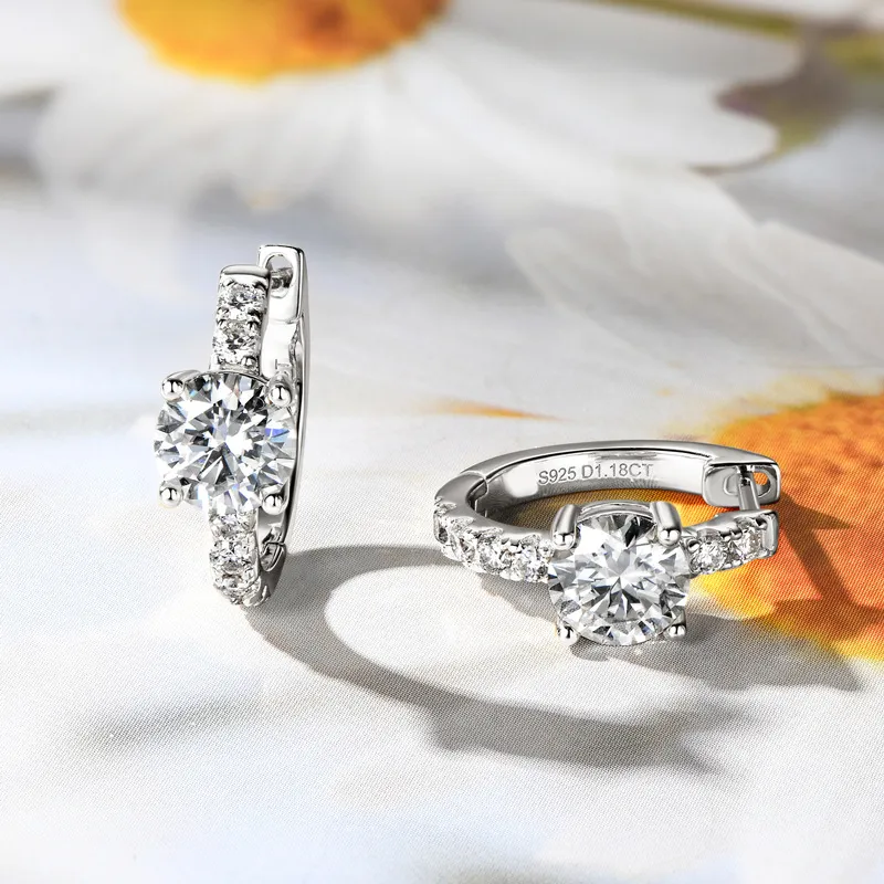 2.36 Carat Moissanite Zircon 925 Sterling Silver Hoop Earrings, image 4