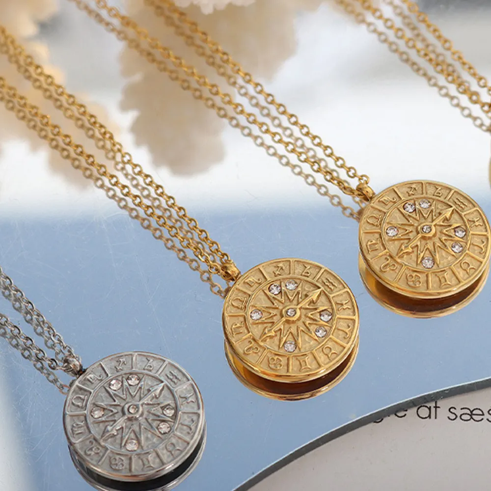 Zircon Titanium Steel Timepiece Shape Necklace, image 6