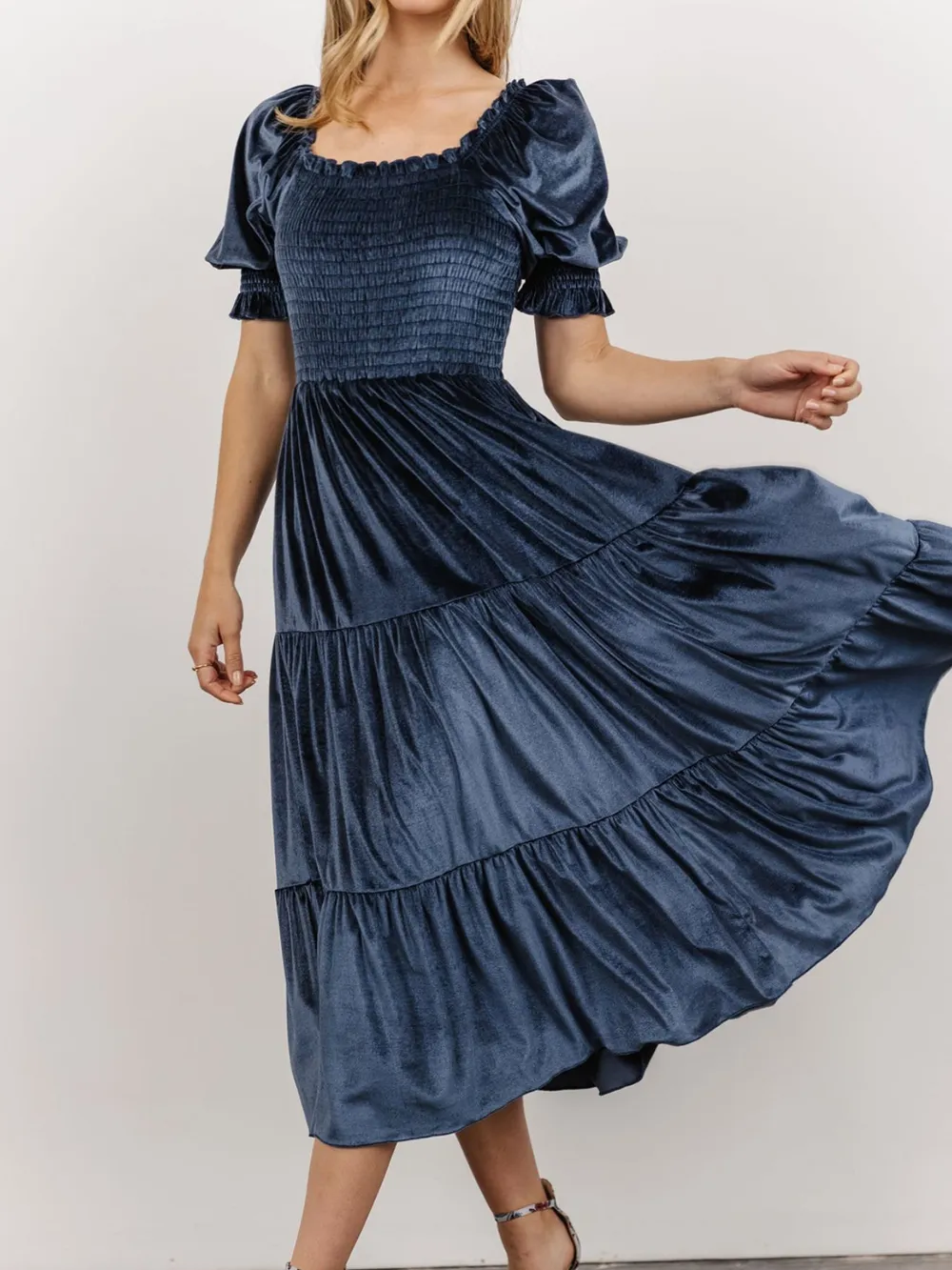 Smocked Half Sleeve Tiered Midi Dress, image 3
