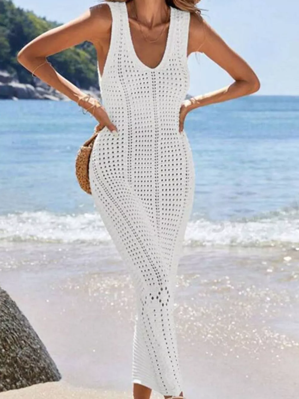 Sleeveless Crochet Knit Cover Up Maxi Dress, image 9