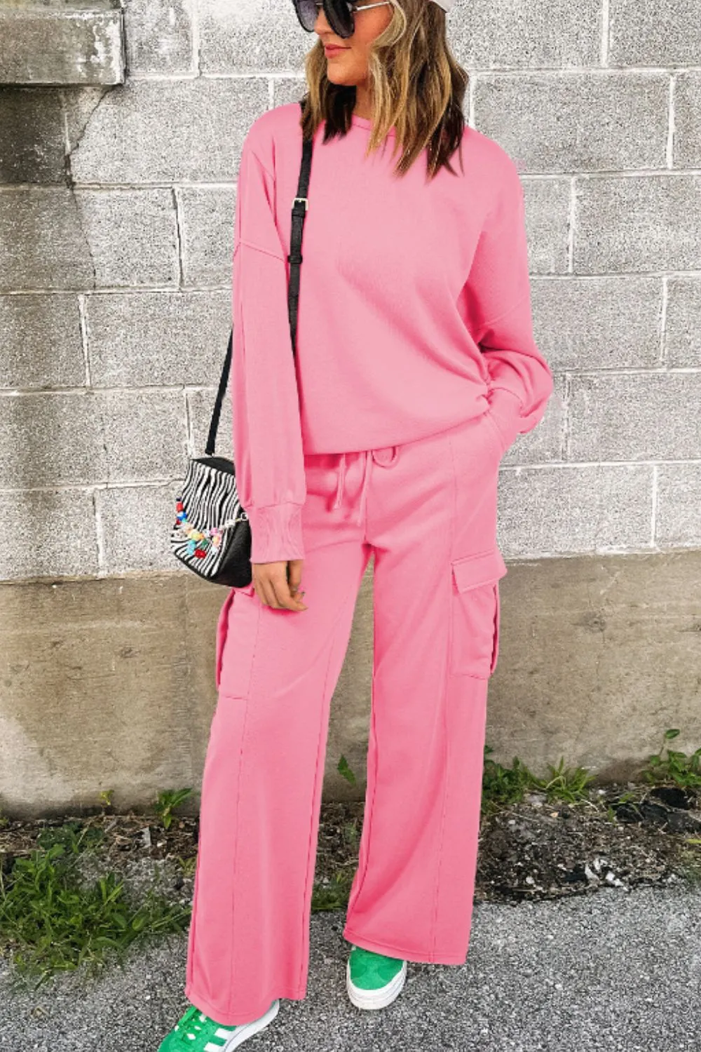 Full Size Round Neck Long Sleeve Top and Drawstring Pants Set, image 2