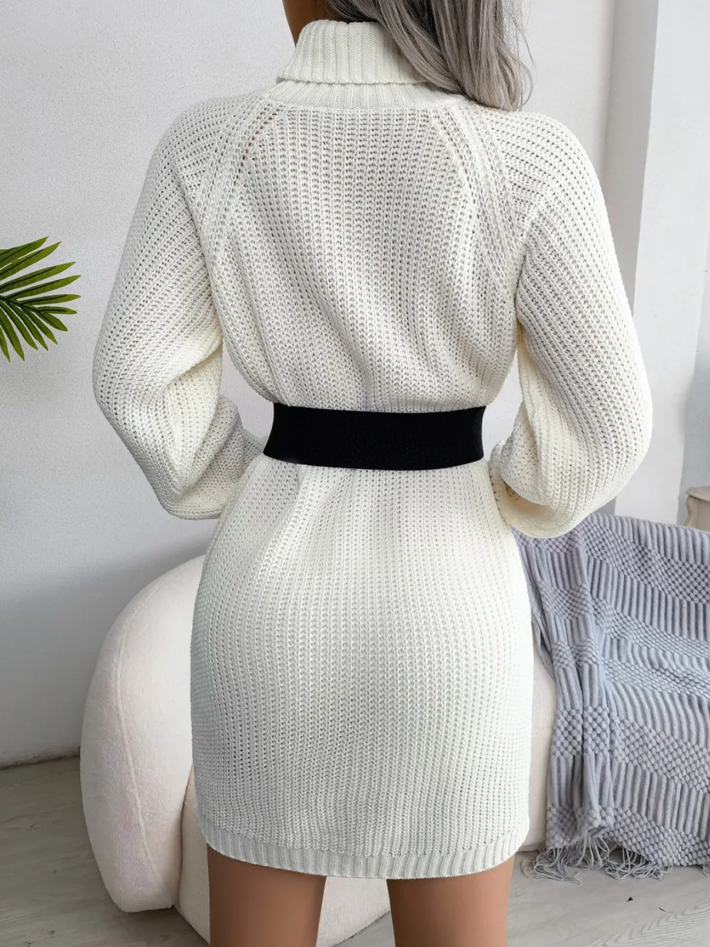 Decorative Button Turtleneck Sweater Dress, image 7