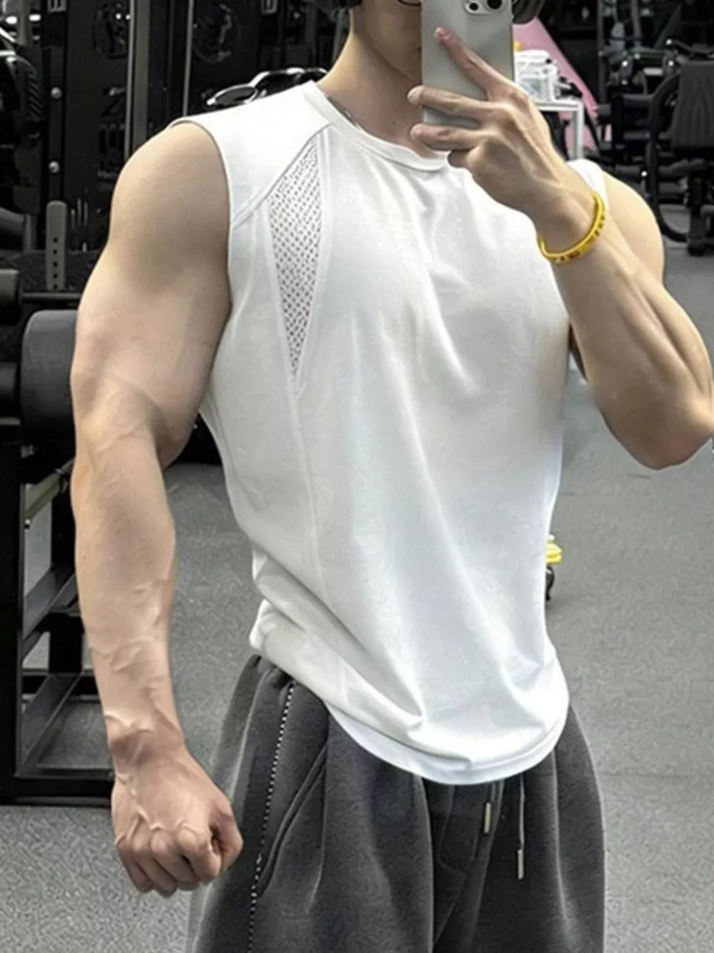 Men's Plus Size Breathable Mesh Panel Tank Top, image 2
