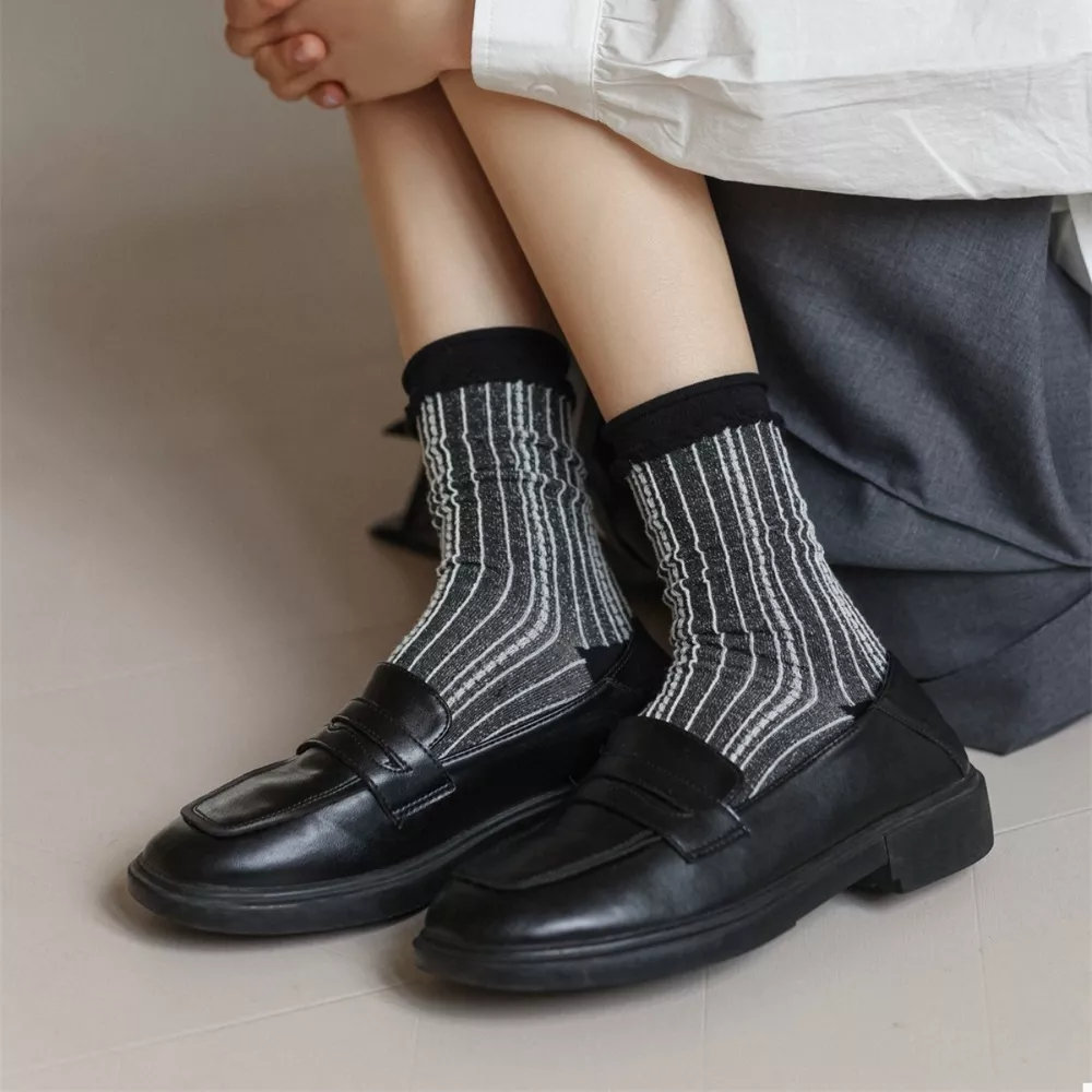 Two-Tone Cotton Knit Crew Socks, image 3