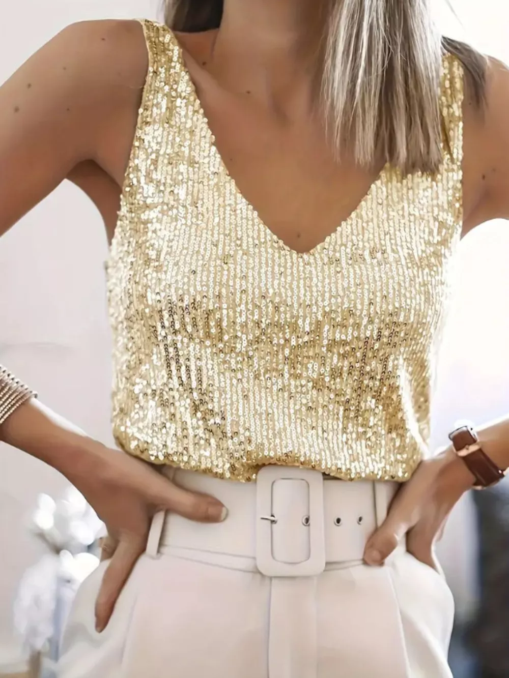 Sequin V-Neck Tank Top, image 2