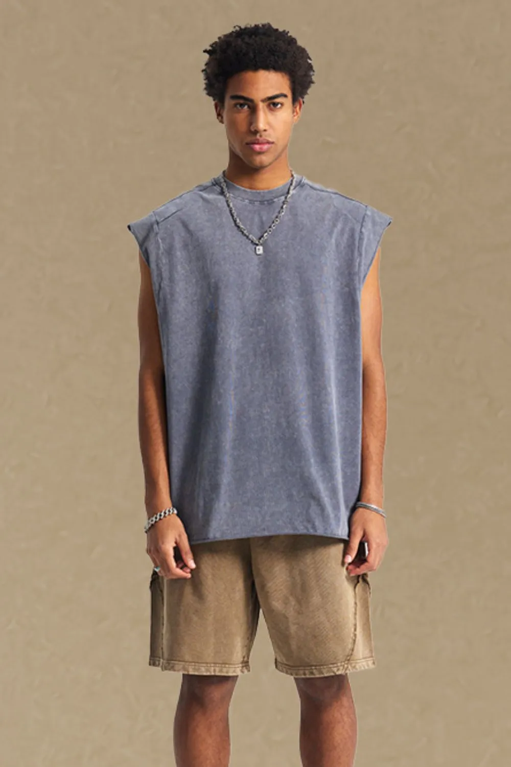 Men's Washed Round Neck Tank, image 5