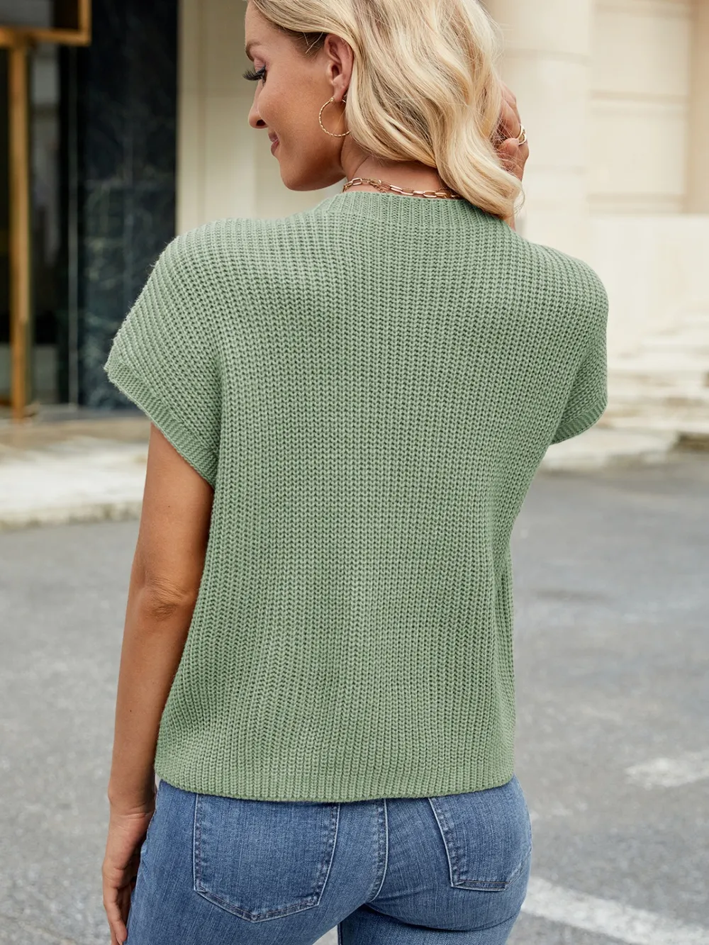 Round Neck Short Sleeve Sweater, image 2