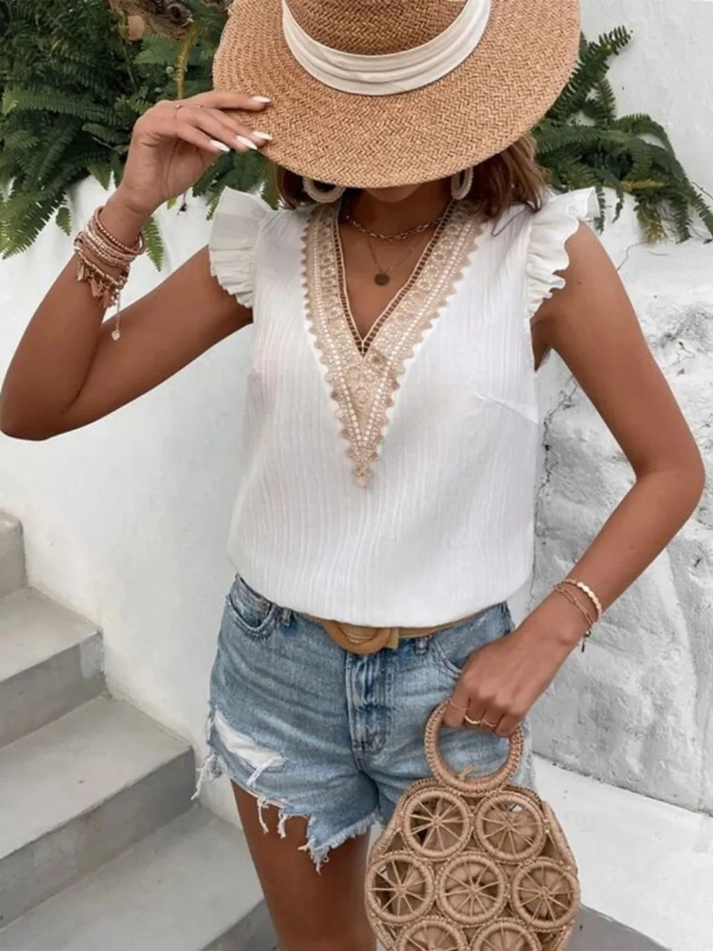 Full Size Ruffled V-Neck Tank, image 4