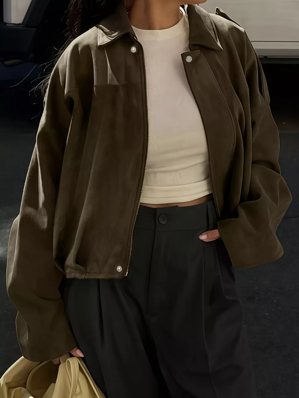 Suede Cropped Bomber Jacket, image 2