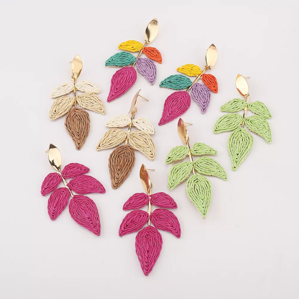 Rattan Woven Leaf Dangle Earrings, image 3