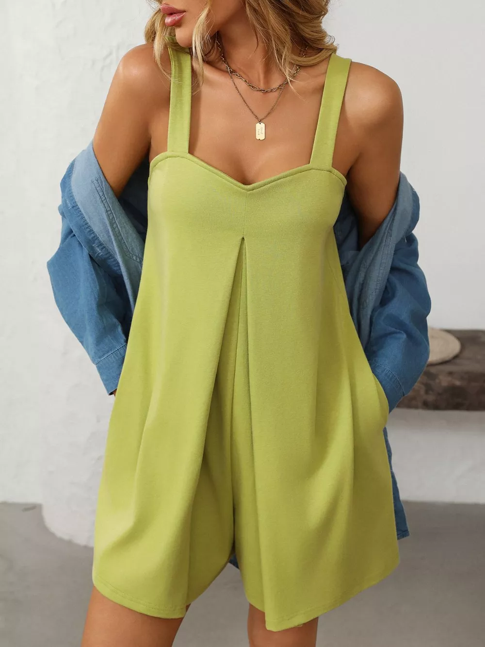 Sweetheart Neck Wide Strap Romper with Pockets, image 6