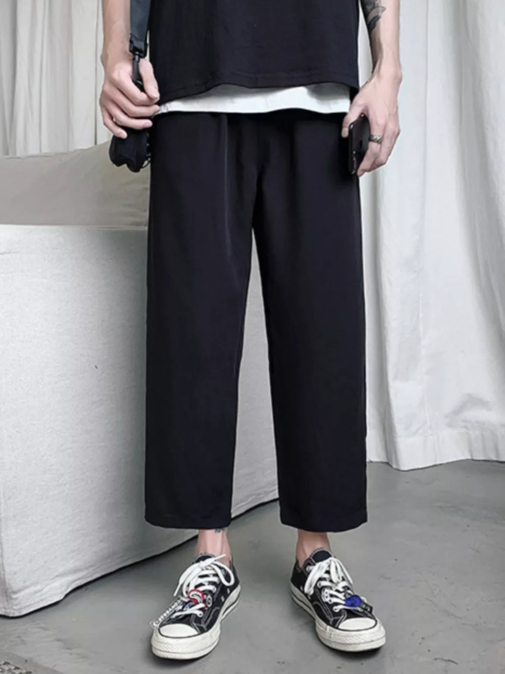 Men's Full Size Loose-Fit Cropped Casual Pants Plus Size