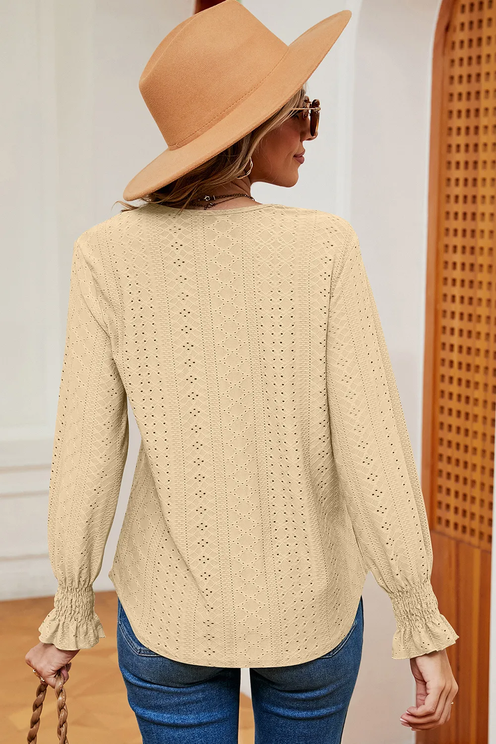 Eyelet V-Neck Flounce Sleeve T-Shirt, image 12