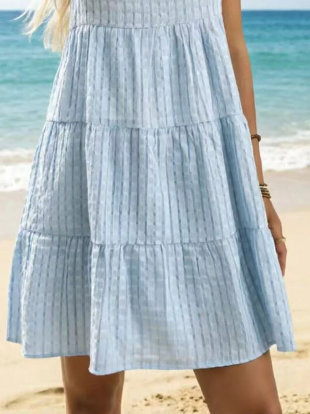 Textured Sleeveless Tiered Mini Dress, image 3