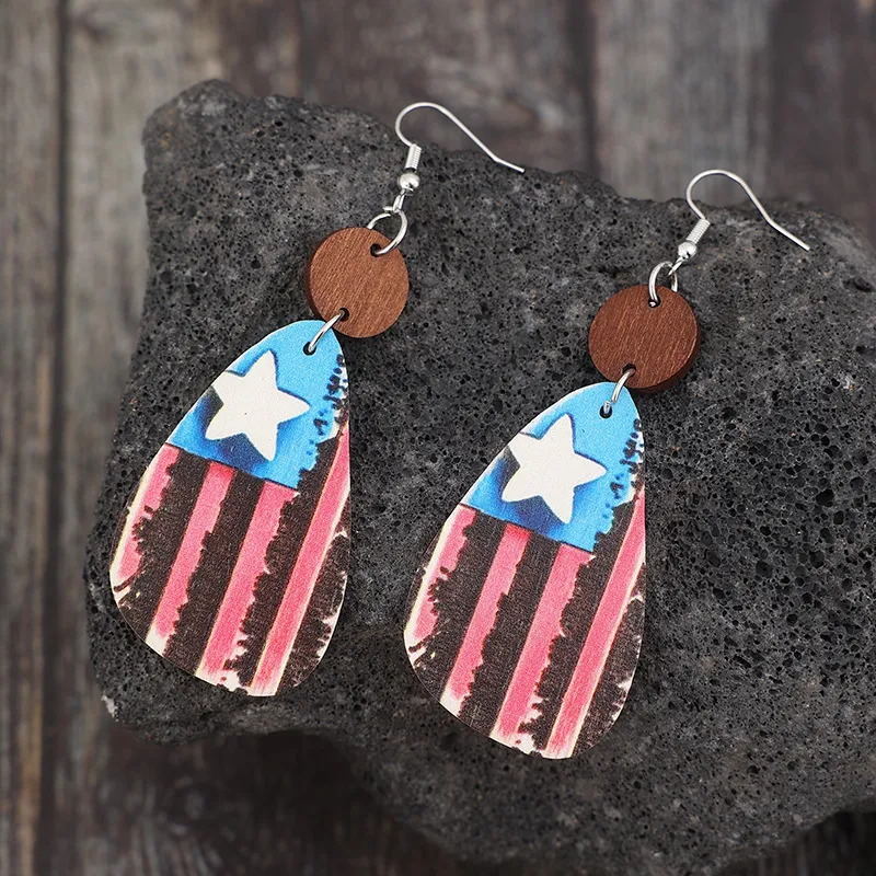 Star & Stripes Wooden Dangle Earrings, image 3
