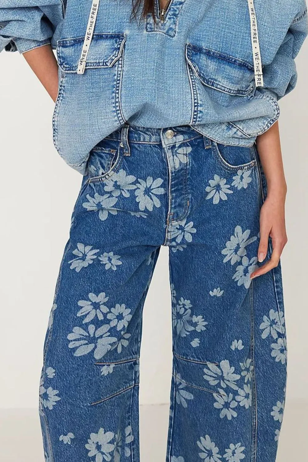 Flower Print Wide Leg Jeans, image 2