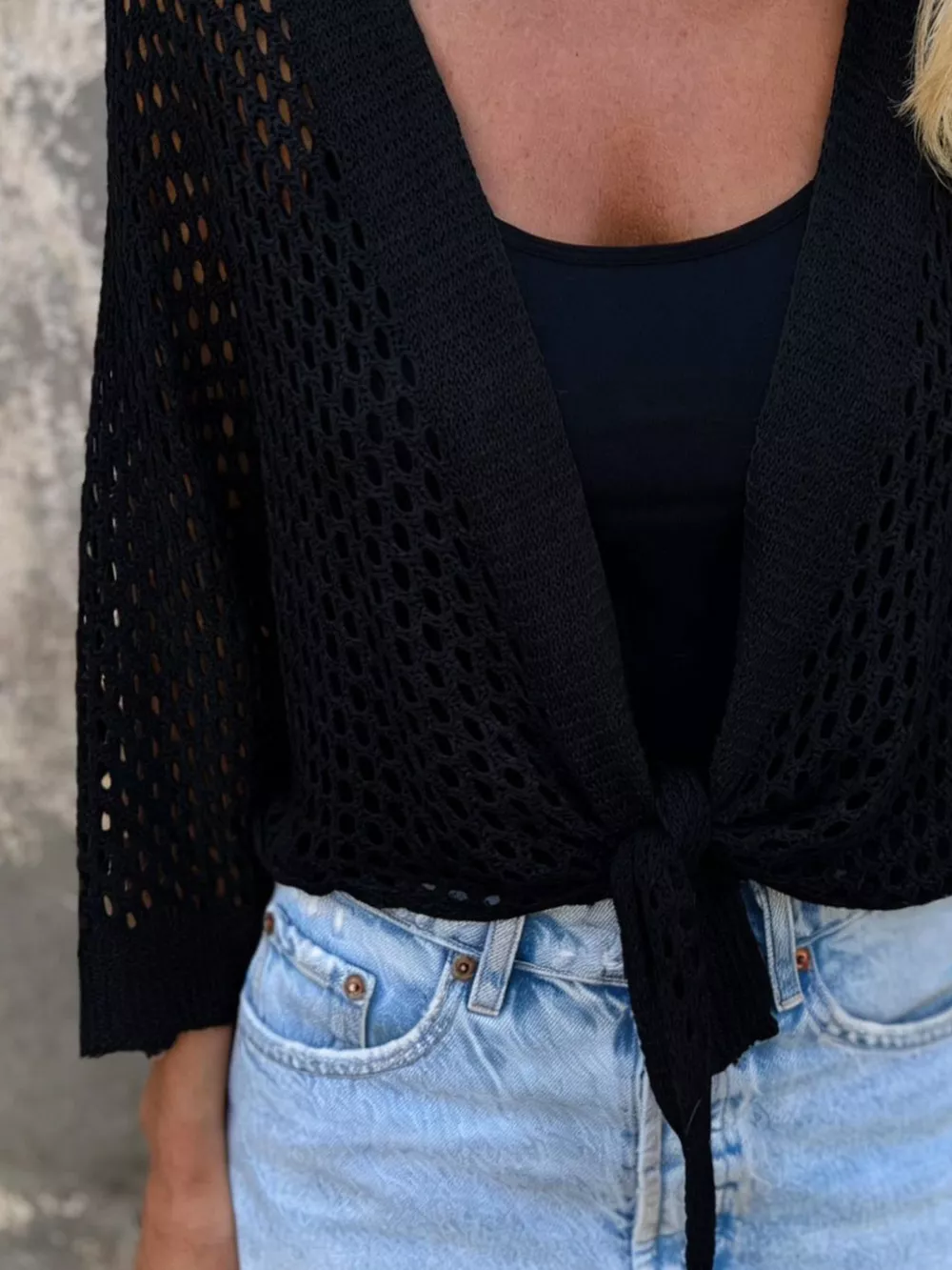 Tie-Front Crochet Knit Cover Up, image 3