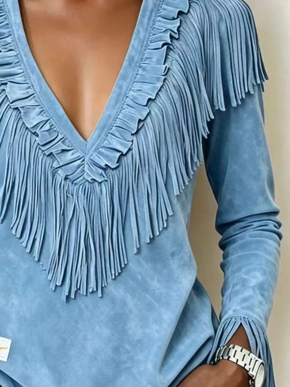 Fringed V-Neck Blouse, image 21