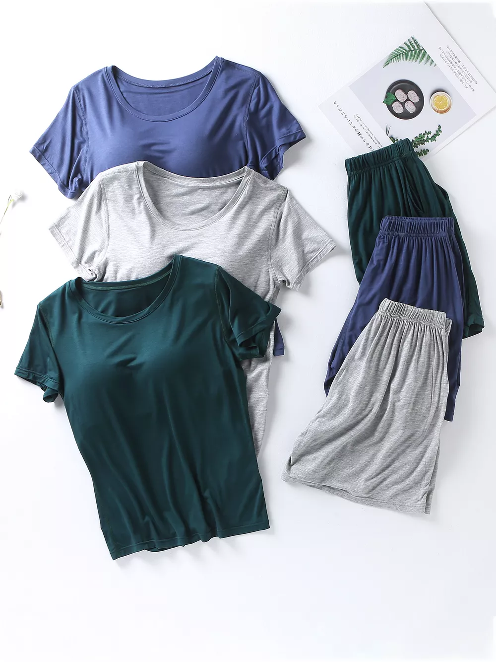 Plus Size Padded Round Neck Modal T-Shirt and Shorts Set, image 22