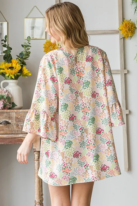 Full Size Multi Color Floral Open Cardigan Plus Size, image 2