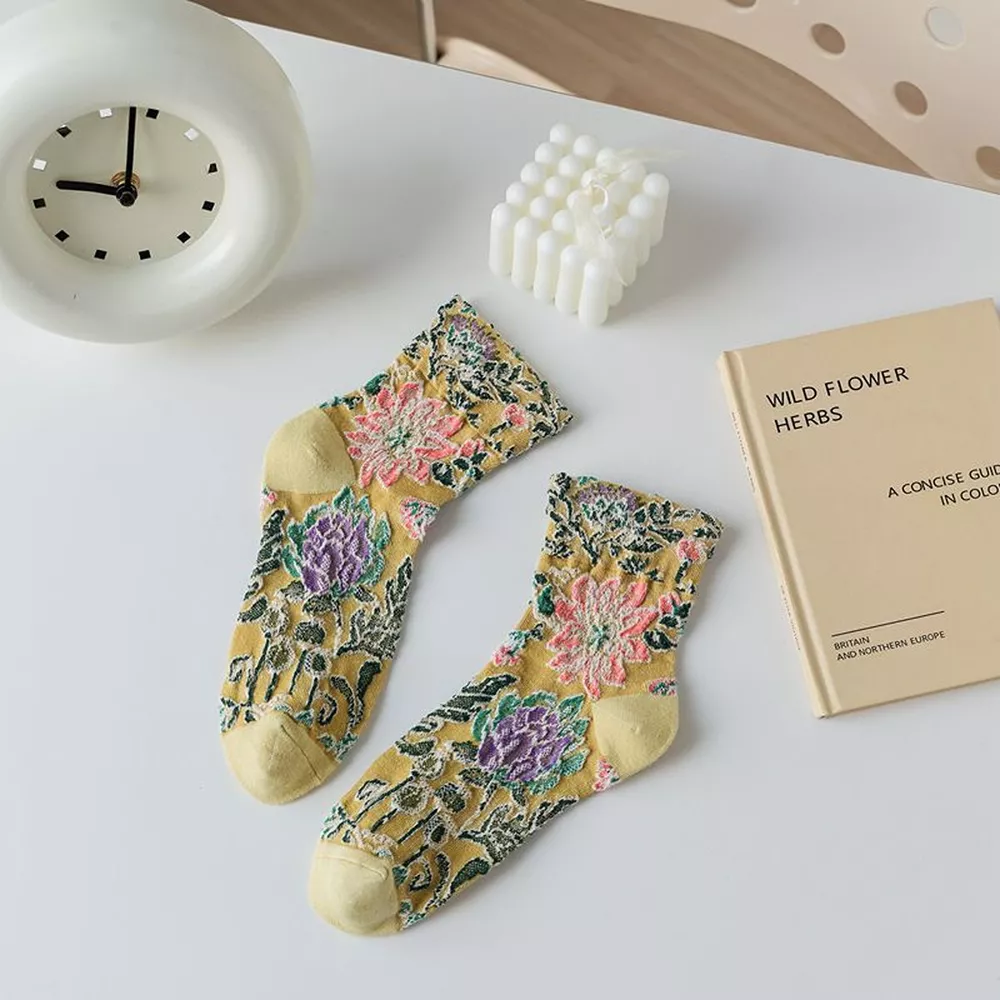 Floral Jacquard Crew Socks, image 12