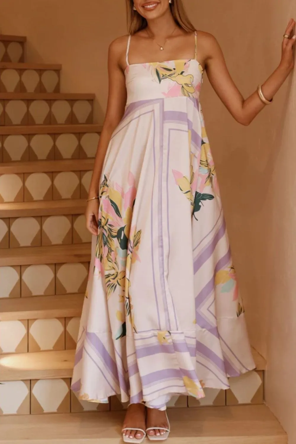 Printed Square Neck Cami Maxi Dress, image 5