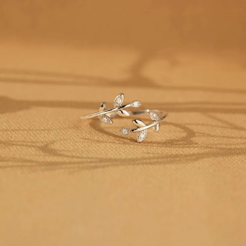 925 Sterling Silver Zircon Leaf Shape Ring, image 3