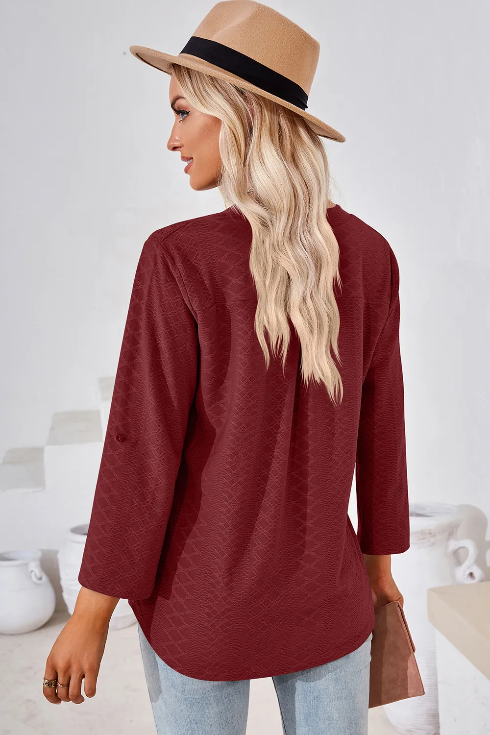 Notched Roll-Tab Sleeve T-Shirt, image 12