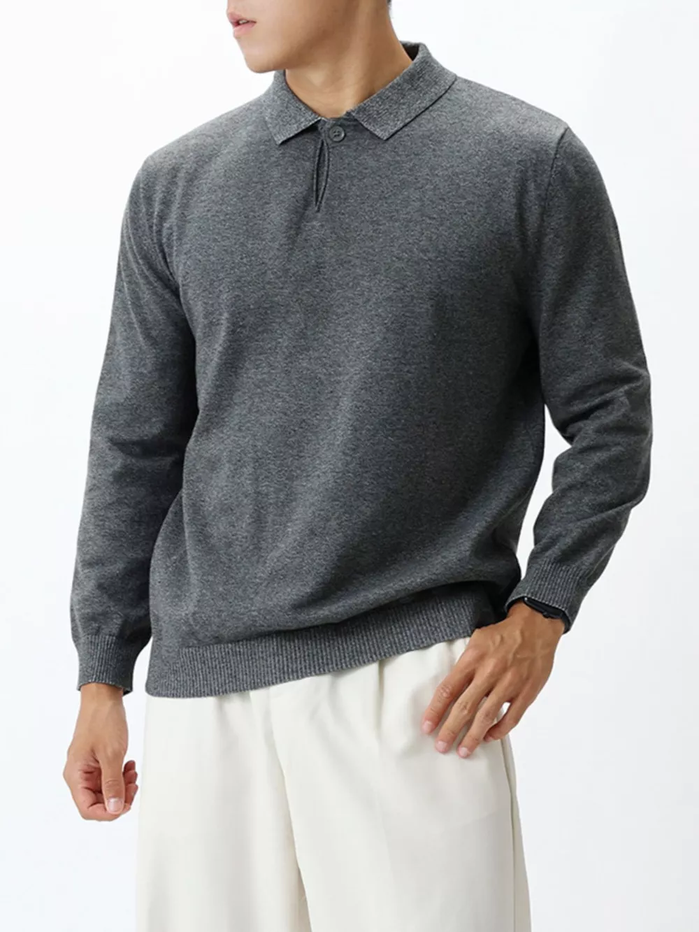 Men's Plus Size Polo Collar Long Sleeve Sweater, image 3