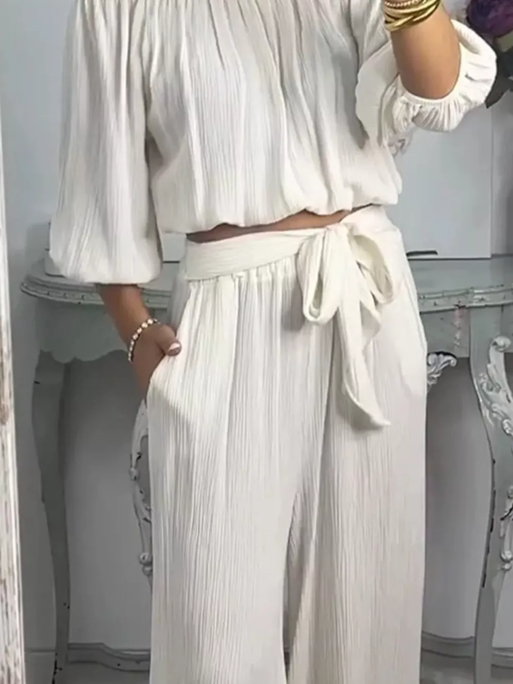 Full Size Off-Shoulder Top and Pants Set Plus Size, image 3