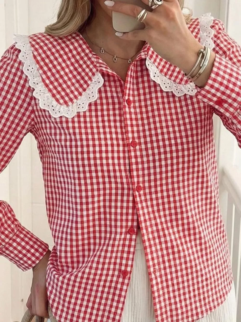 Lace Peter Pan Collar Button Up Shirt, image 6