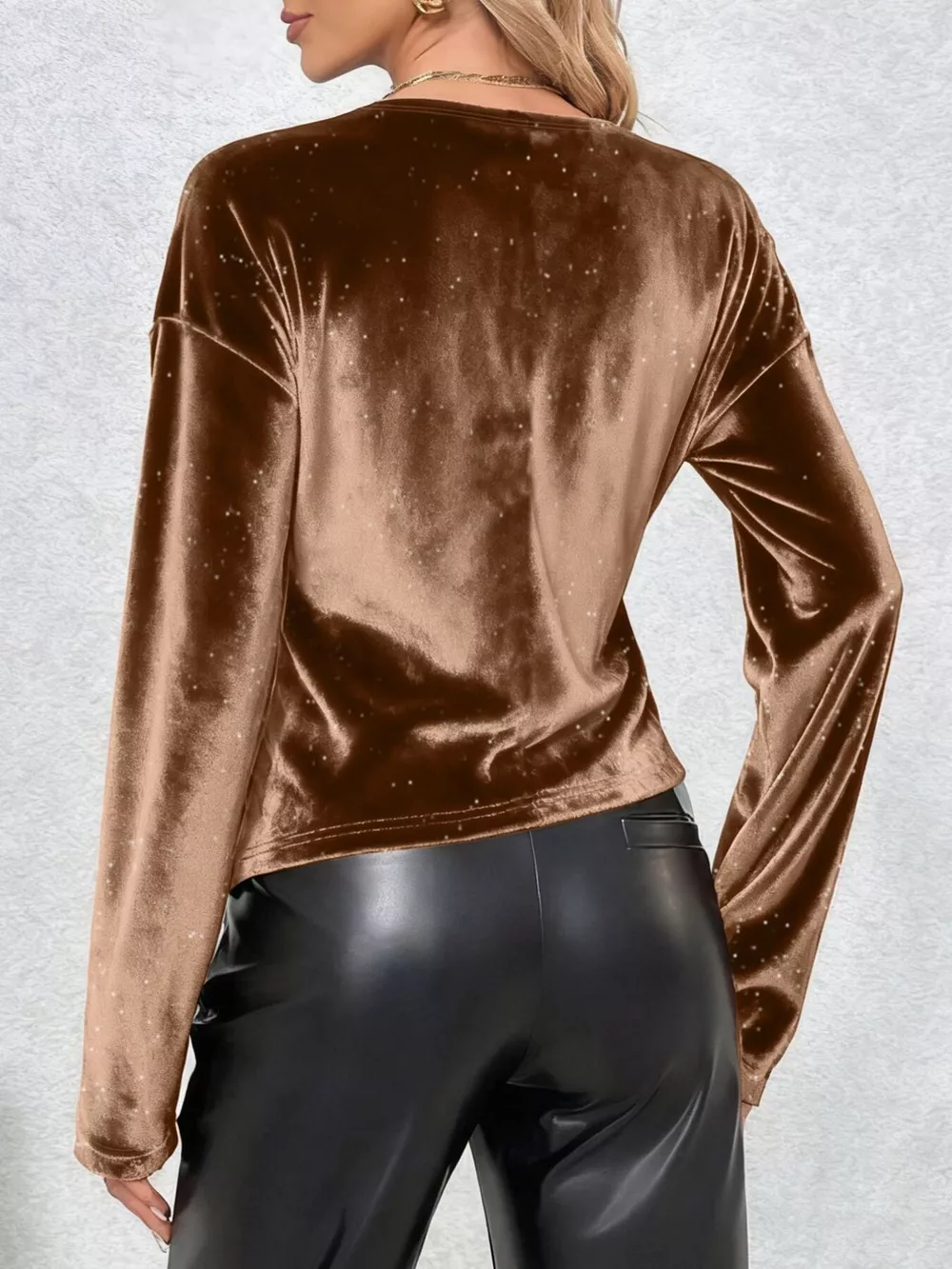Velvet Twist-Front Long Sleeve T-Shirt, image 4