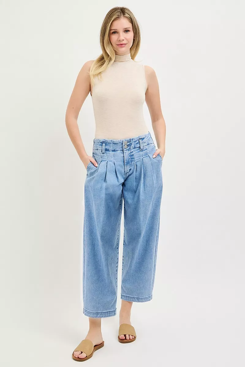 Slouchy Crop Barrel Pleated Jeans, image 6