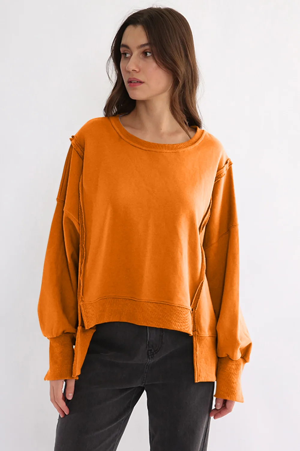 Exposed Seam High-Low Long Sleeve Sweatshirt, image 33