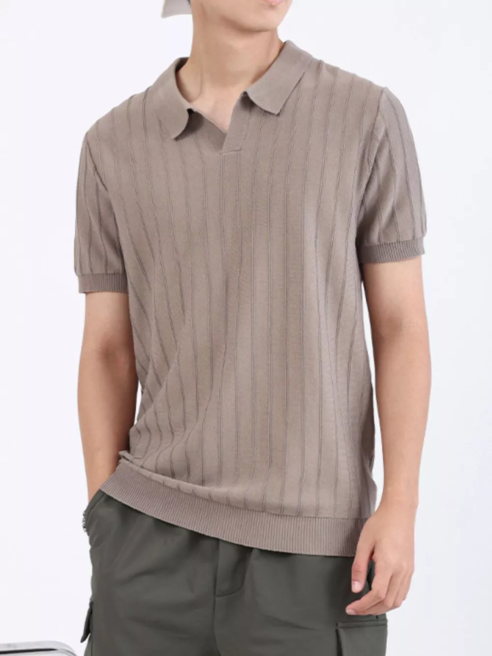 Men's Plus Size Striped Knitted Polo, image 2