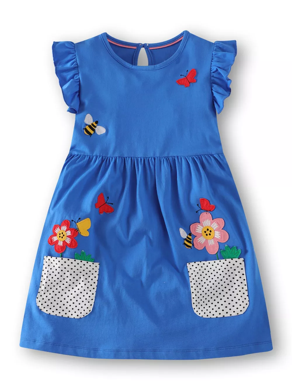 Children's Bird Applique Pocket Ruffle Sleeve Dress, image 2
