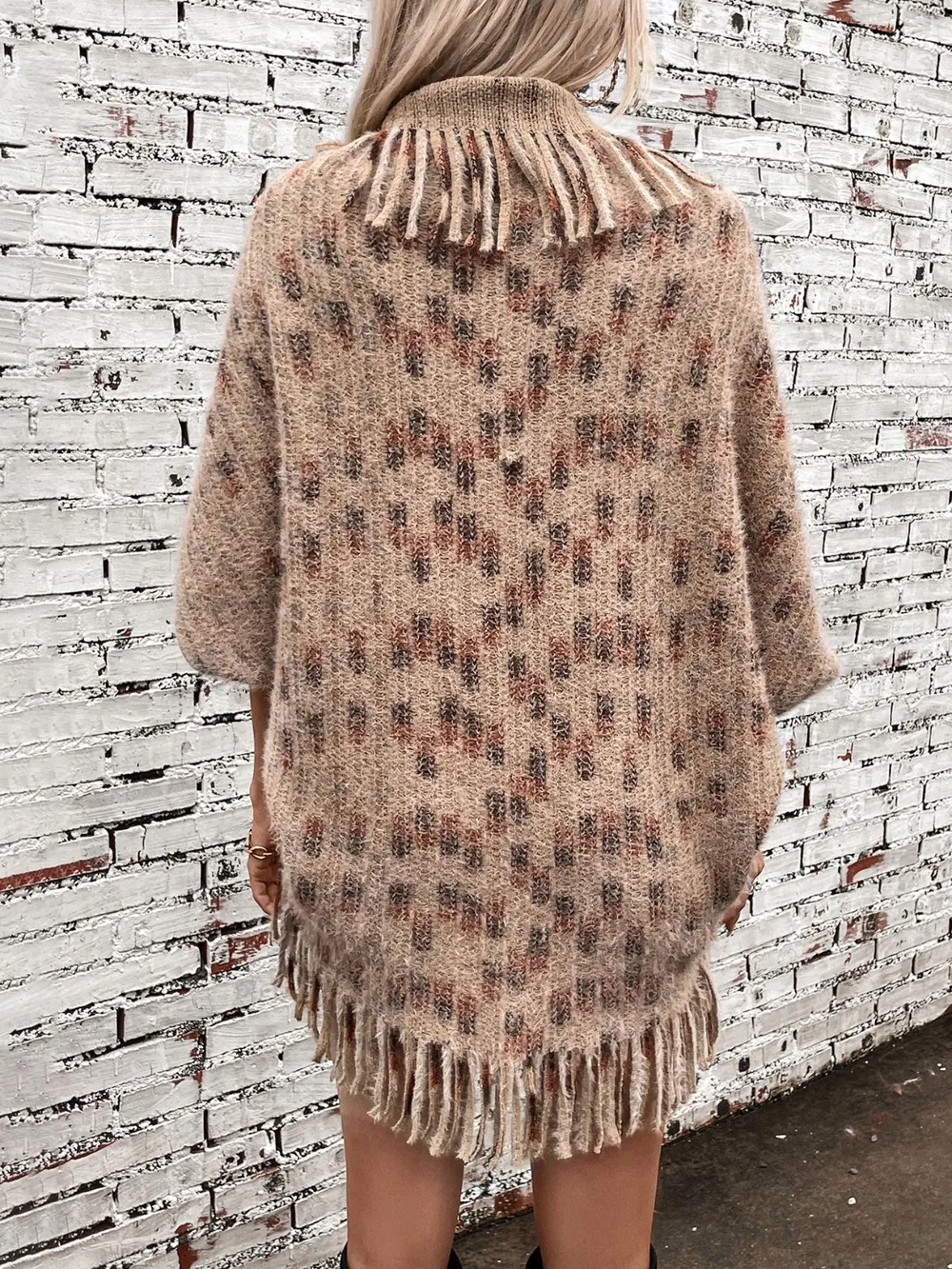 Fringe Open Front Half Sleeve Poncho, image 5