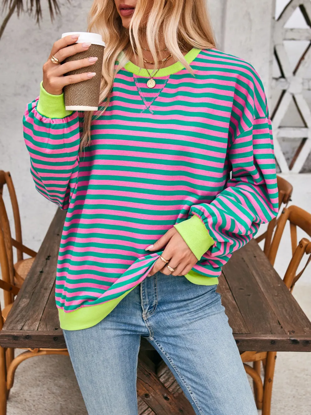 Contrast Striped Long Sleeve Sweatshirt, image 4