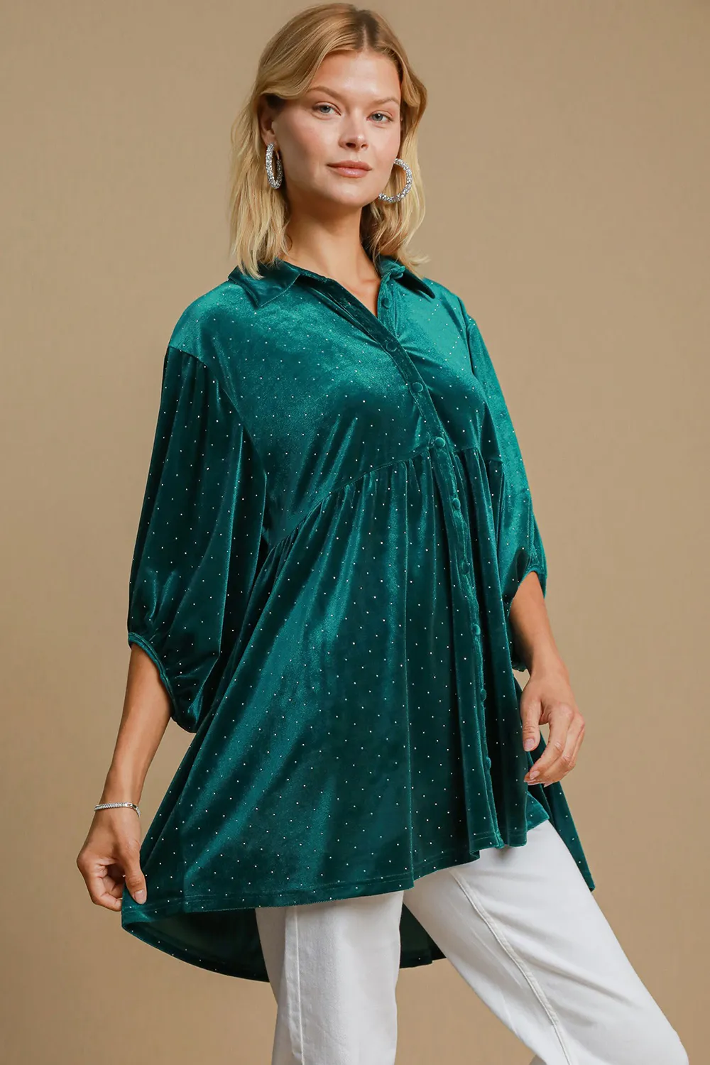 Full Size Polka Dot Collared Neck Button Up Shirt, image 3