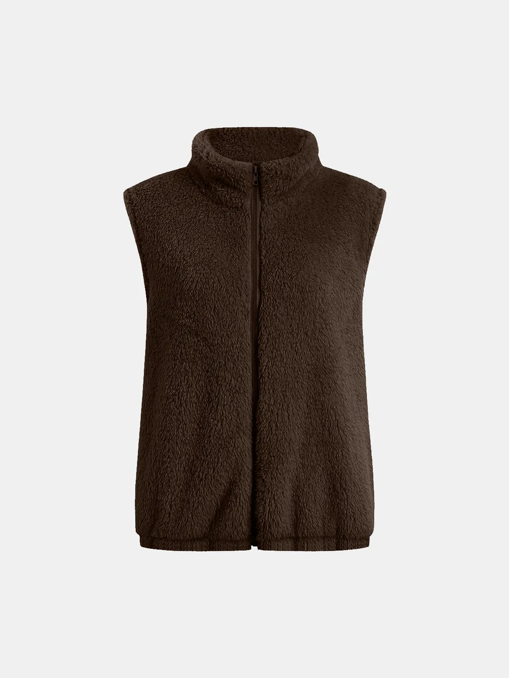 Full Size Fuzzy Zip Up Vest Coat with Pockets, image 8