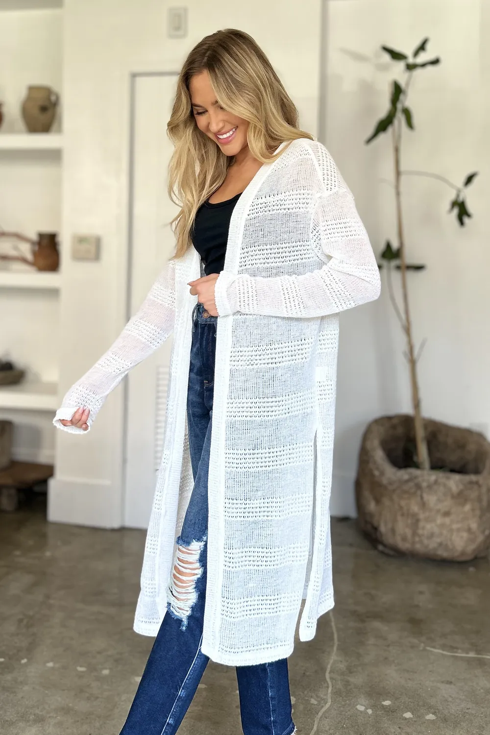 Full Size Open Front Longline Cardigan, image 6