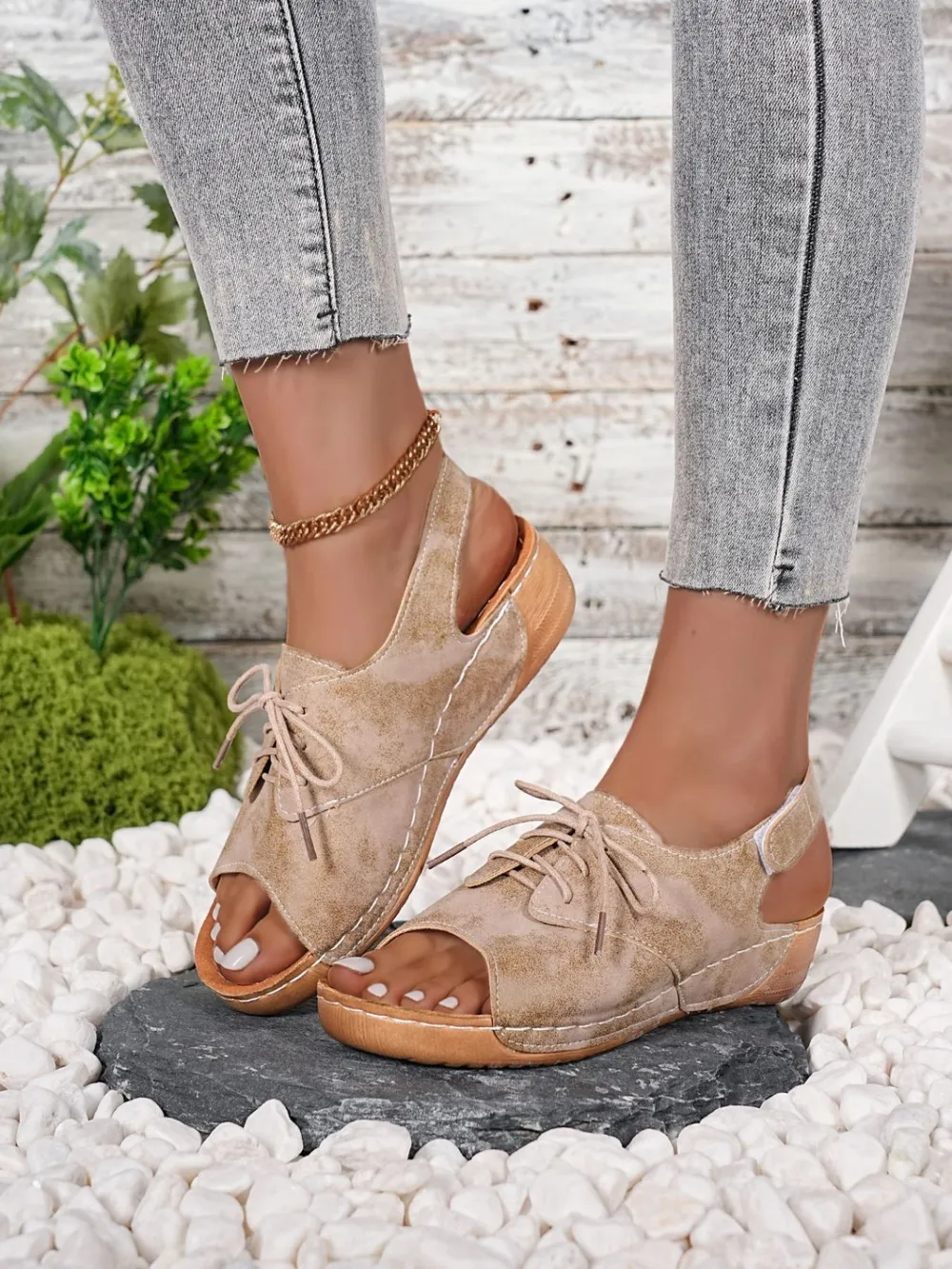 Lace Up Wedge Sandals, image 2